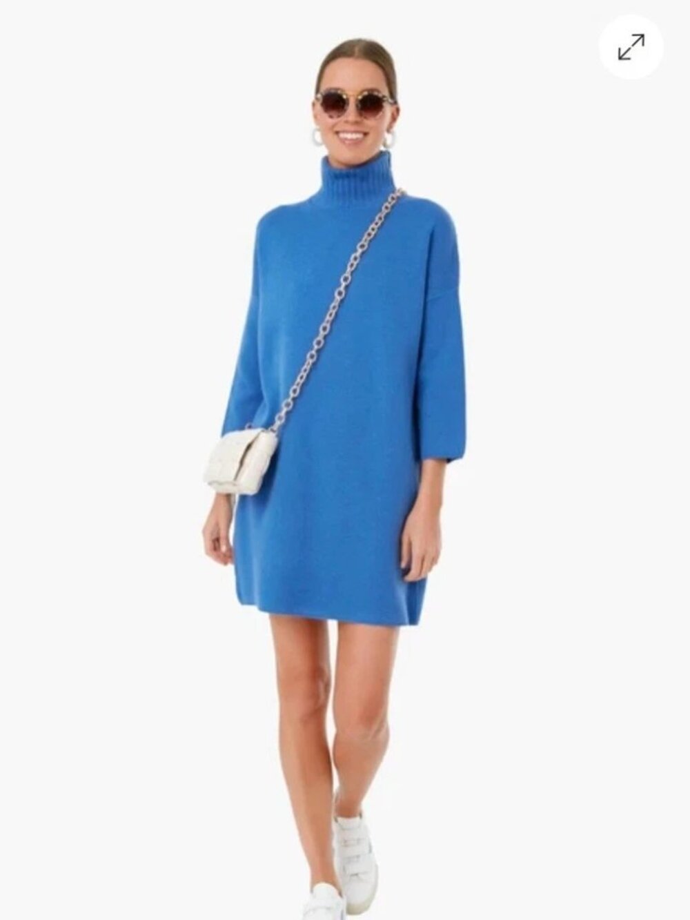 Pomander Place Tuckernuck Vivianne Knit Mini Dress L Blue Turtleneck Sweater